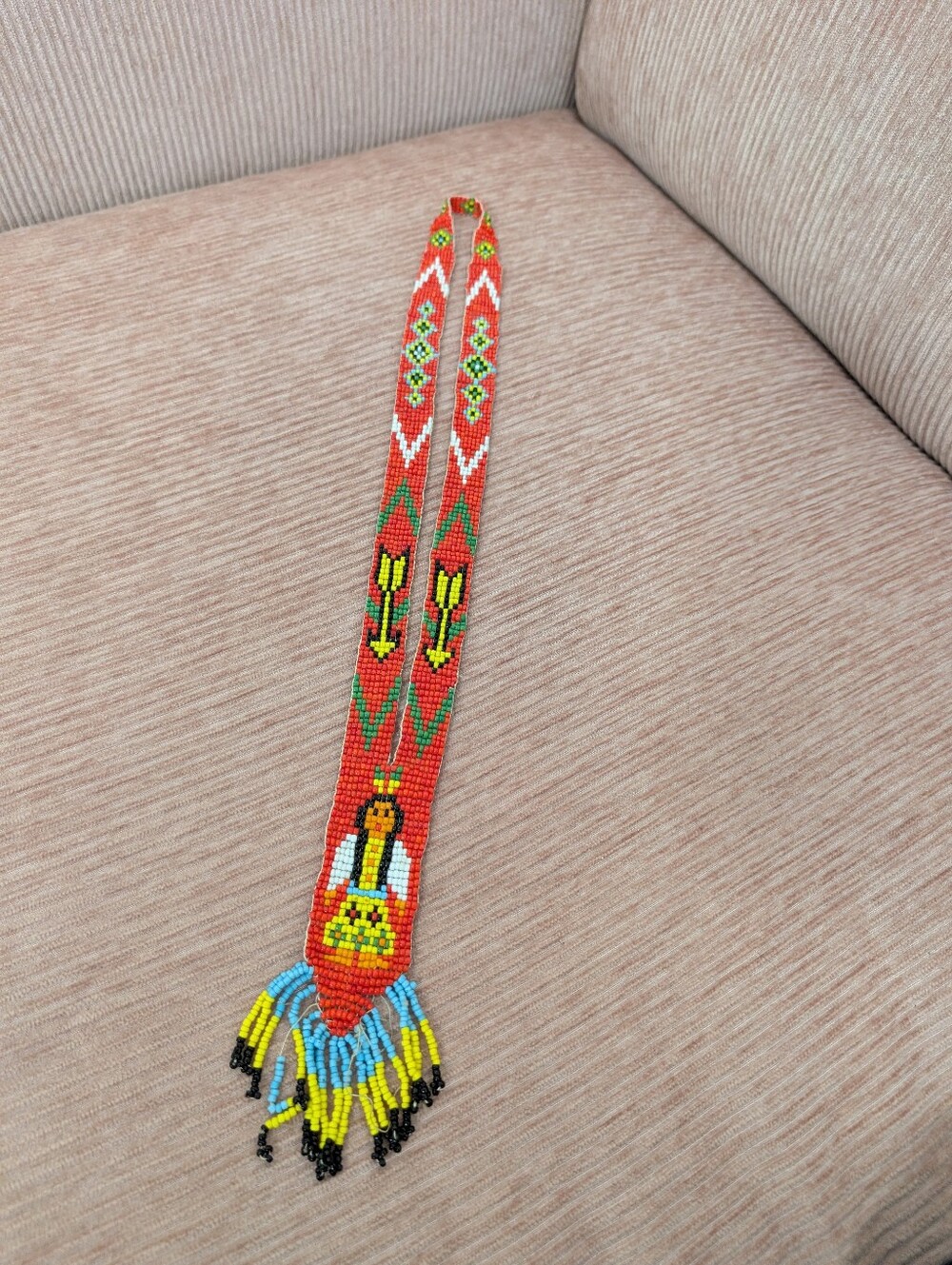 Vintage Beaded Loom Necklace with Fringe